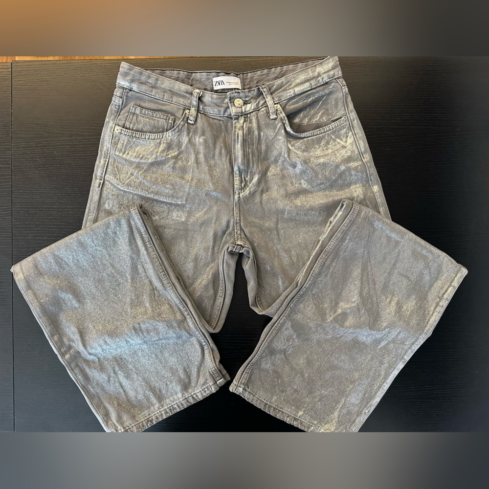 Zara Metallic Silver Boyfriend Jeans - Picture 2 of 7